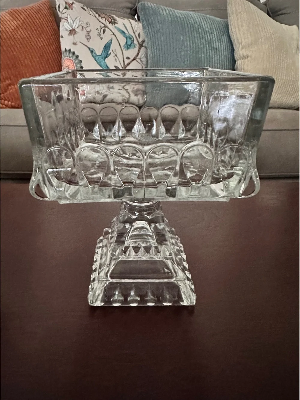 Vintage Jeannette Glass Wedding Candy Square Dish Pedestal Base